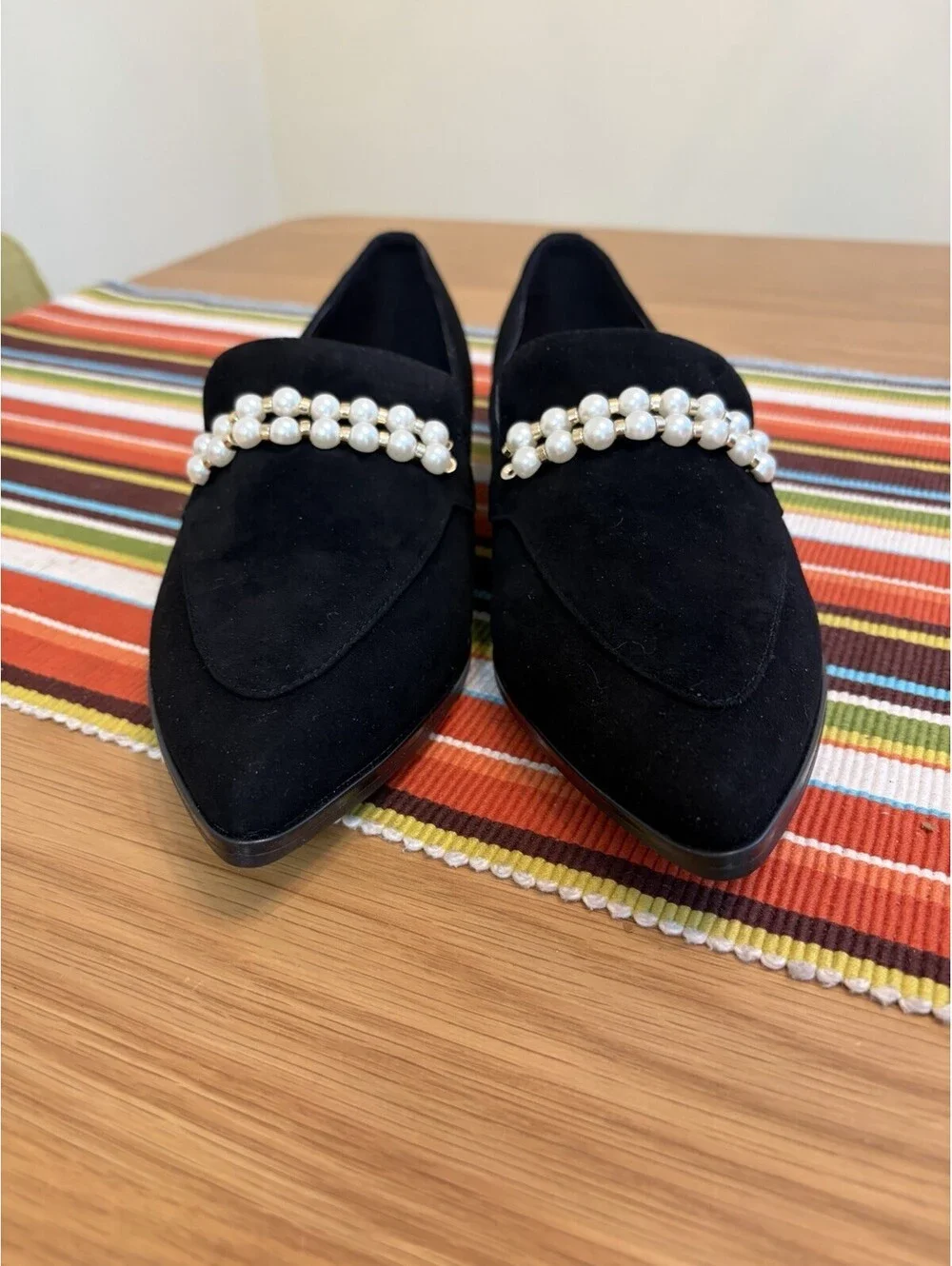 Marc Fisher Women's 7.5M Kneel Pearl Embellished Flat Loafer Black Suede